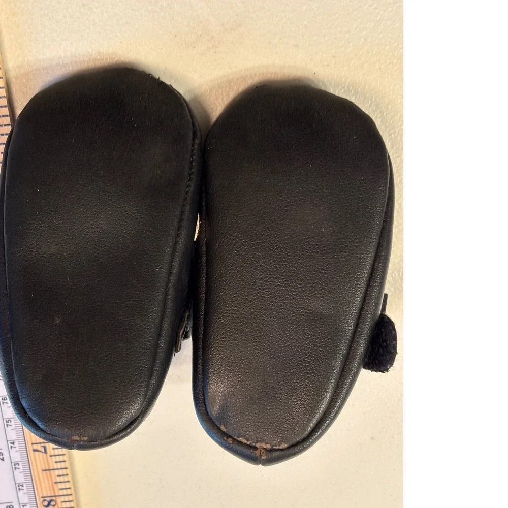 Baby Girl‎ Black Bow Mary Jane Shoes 9-12 Months Gold Hearts Infant Slip On EUC